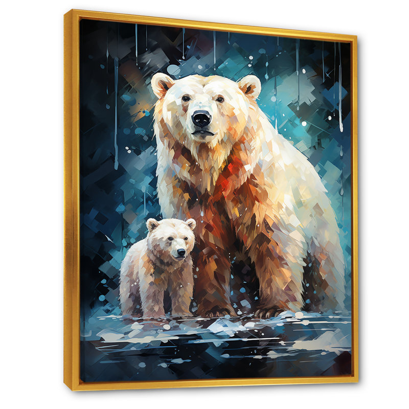 Ours polaire Starlit Bond II - ours, art mural, Cadre flottant doré, H 44 po x l 34 po