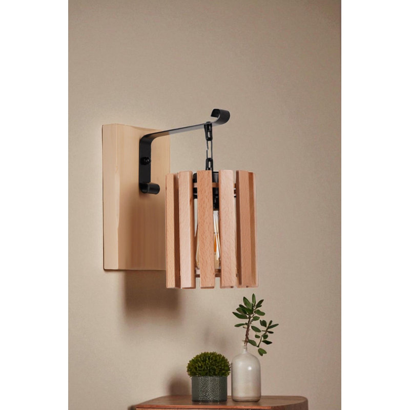 Stylish Wall Lamp, Oak & Black, 10.6 x 5.7 x 1.4 inches | Wooden Body & Cap, Total Height: 10.6 inches | E27 Socket, Max 40W (Bulb Not Included) | Modern Design for Living Room, Bedroom & Office Decor