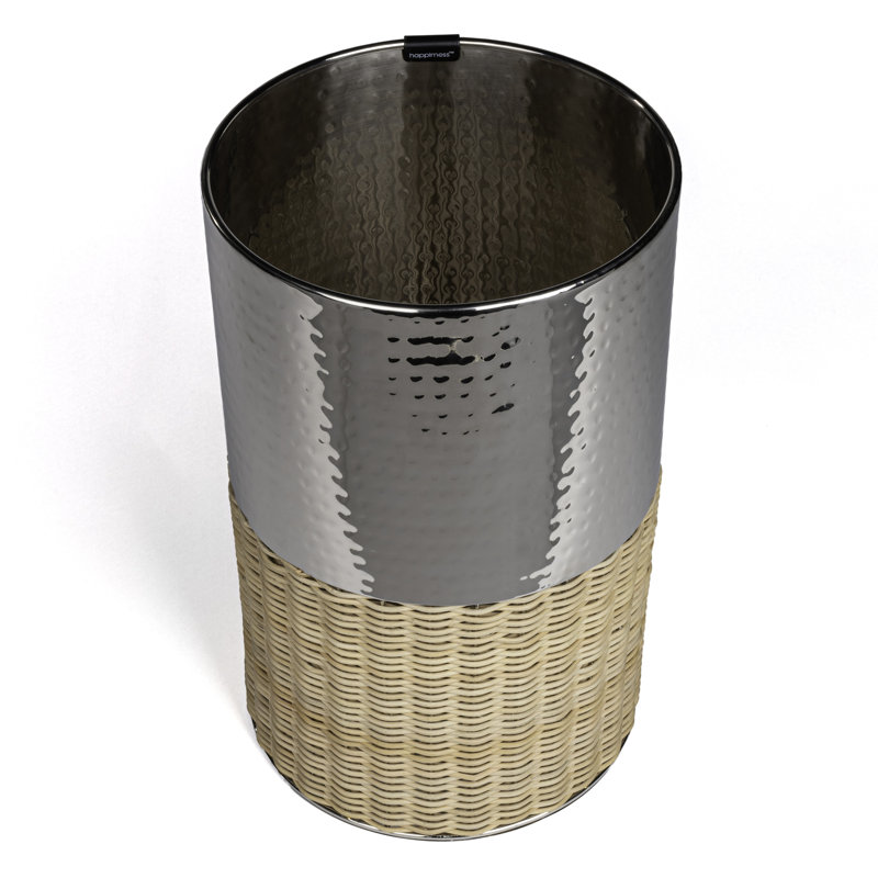 Asher Chrome and Natural Wicker Cylinder Waste Basket