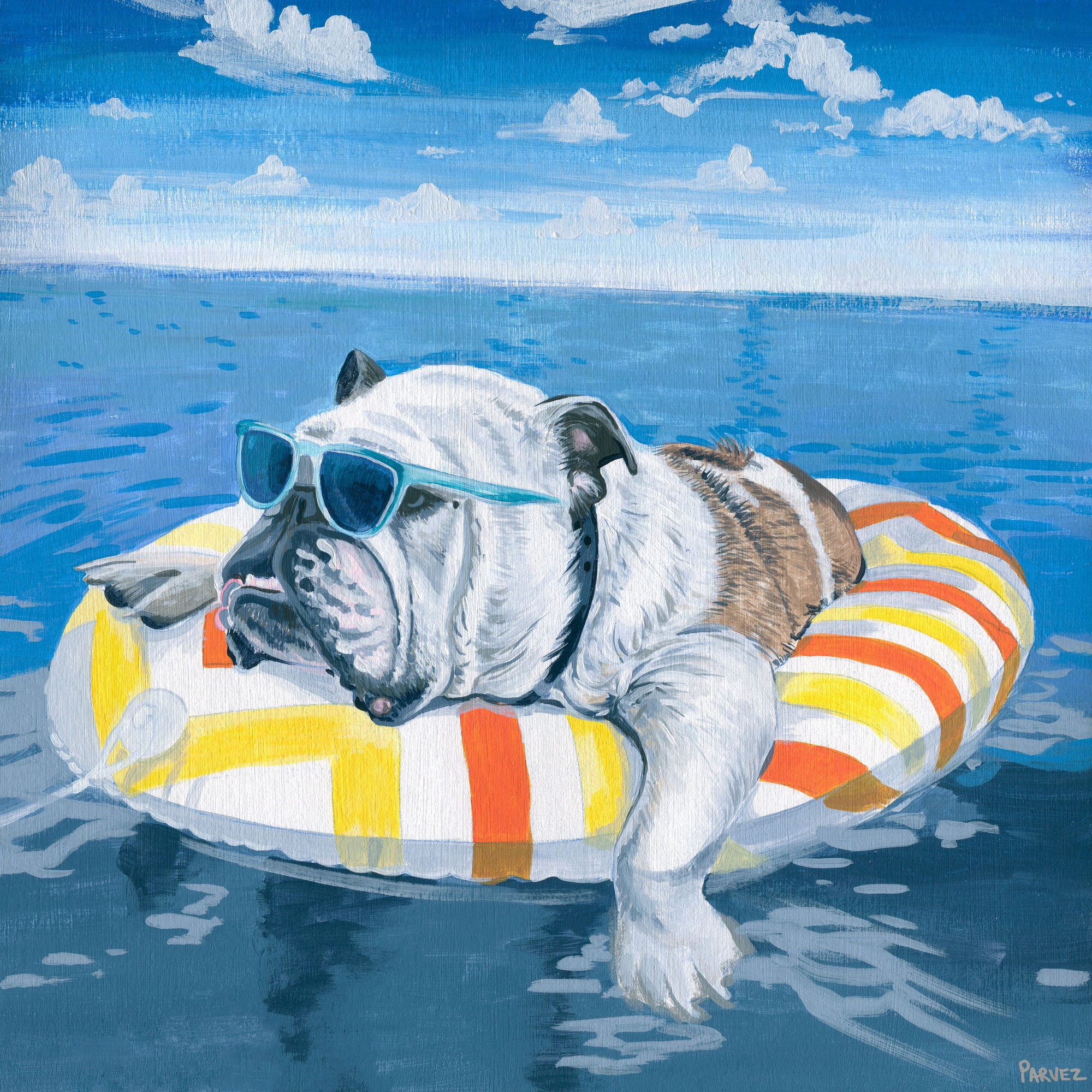 Chilling at The Beach by Parvez Taj - Wrapped Canvas Painting Print Wade Logan Size: 32 H x 32 W x 1.5 D