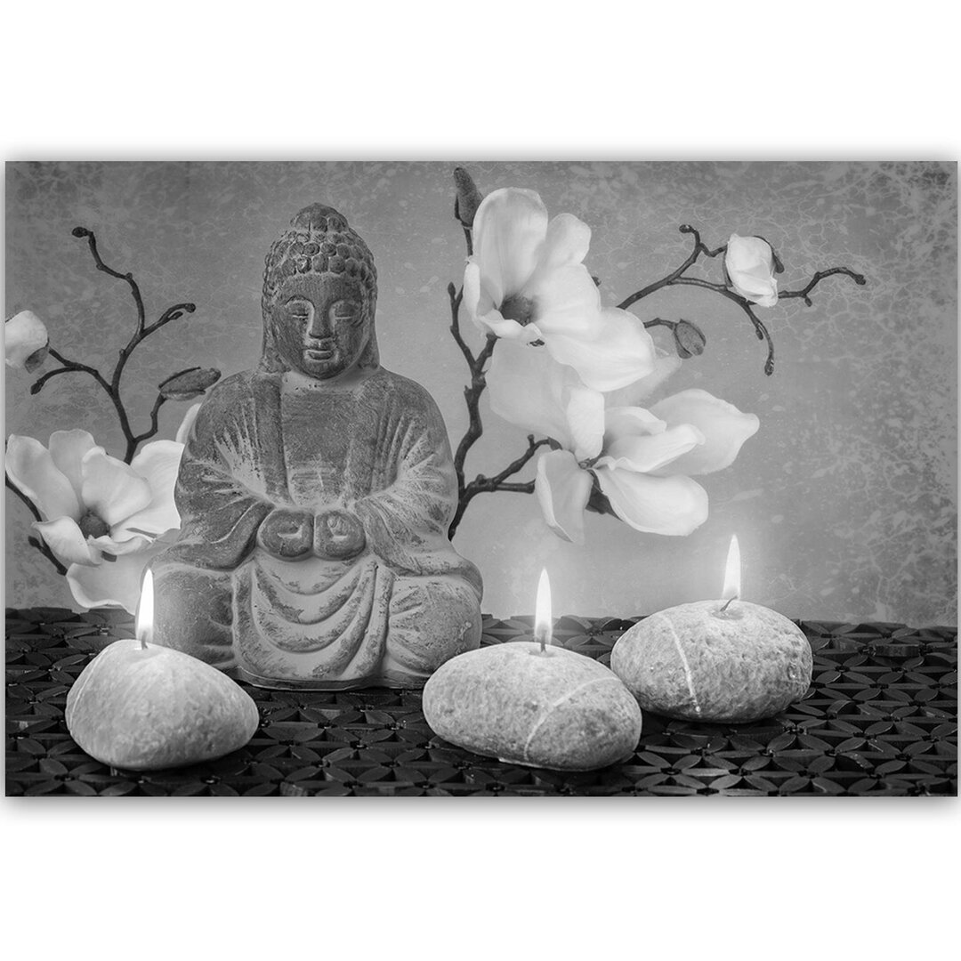 Leinwandbild Buddha mit Orchideen und Kerzen 3