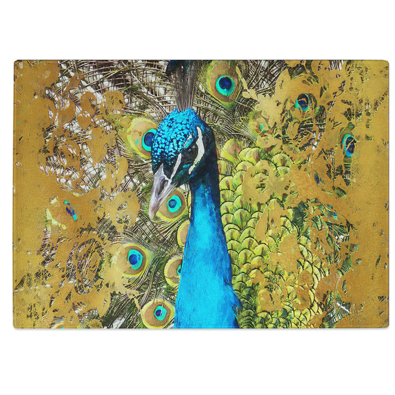 Tempered Glass Dazzling Peacock Bird Chopping Board, 28.5 cm W x 20 cm L