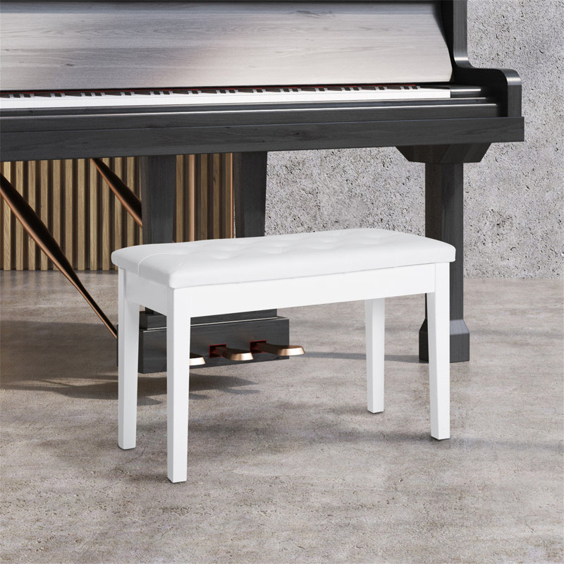 Piano Bench With Padded Cushion And Wooden Frame, Button Tufted Keyboard Bench