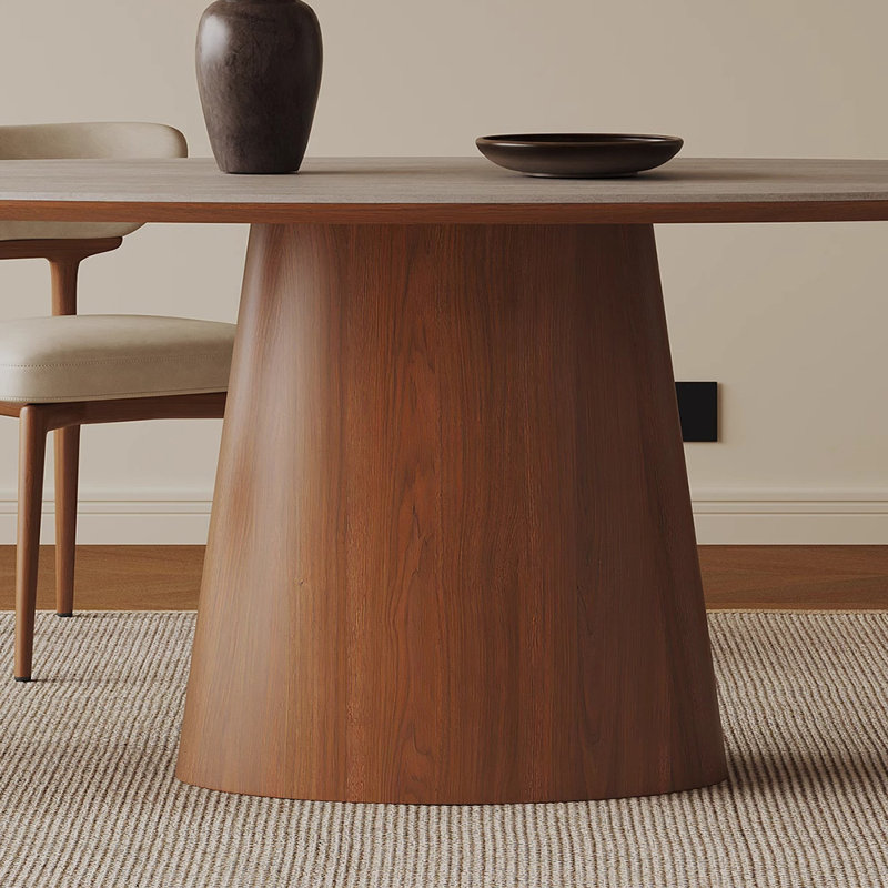 Household oval-shaped rock slab dining table set, 29.52 x 78.74"L x 35.43"W