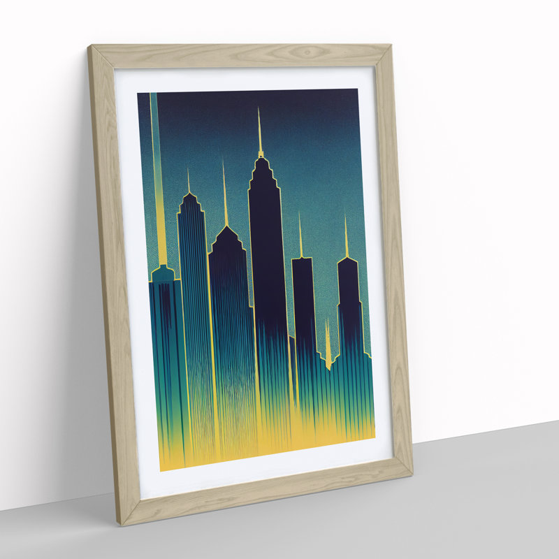 A Sublime City Skyline - Single Picture Frame Painting, 64cm H x 46cm W x 2cm D, Oak