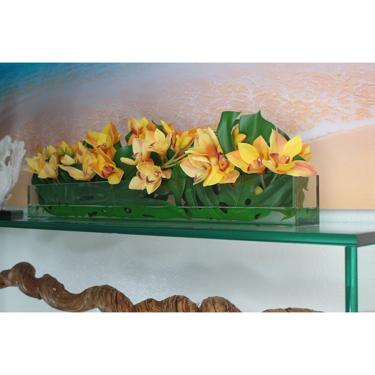 36 Casa Moderna glass plate planter with mango callas - CFA Design Group