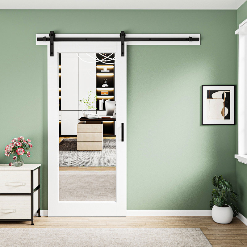  𝗙𝘂𝗹𝗹-𝗮𝘀𝘀𝗲𝗺𝗯𝗹𝗲𝗱 𝗗𝗼𝗼𝗿 𝗣𝗮𝗻𝗲𝗹𝘀, portes de grange coulissantes en bois massif 1-Lite avec trousse de quincaillerie d'installation