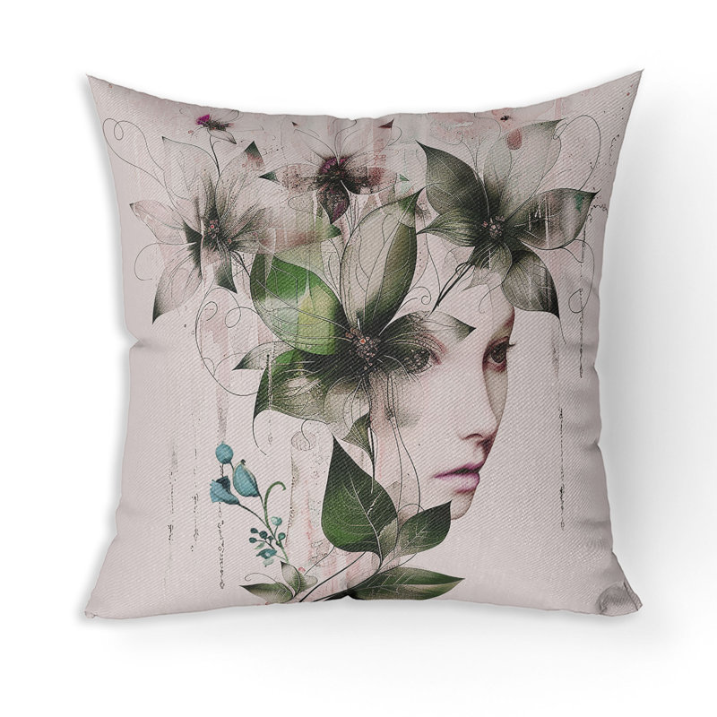 Coussin à housse amovible Flora Face, Vert, cyan, H 18 po x l 18 po