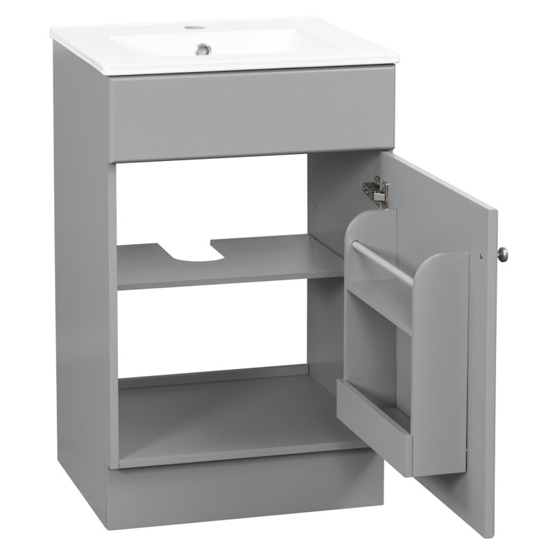 [Vidéo] Meuble-lavabo de 20 po avec lavabo, meuble-lavabo avec tablette de porte et tablette réglable, gris, Gris