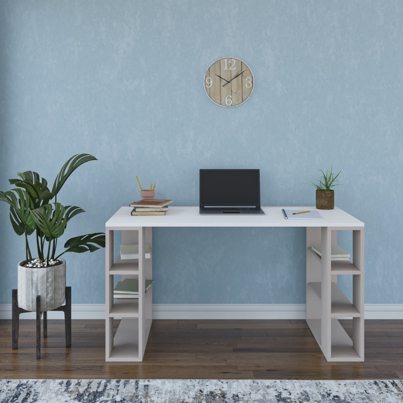Simonson 3 Tier Modern Desk, White/Light Mocha