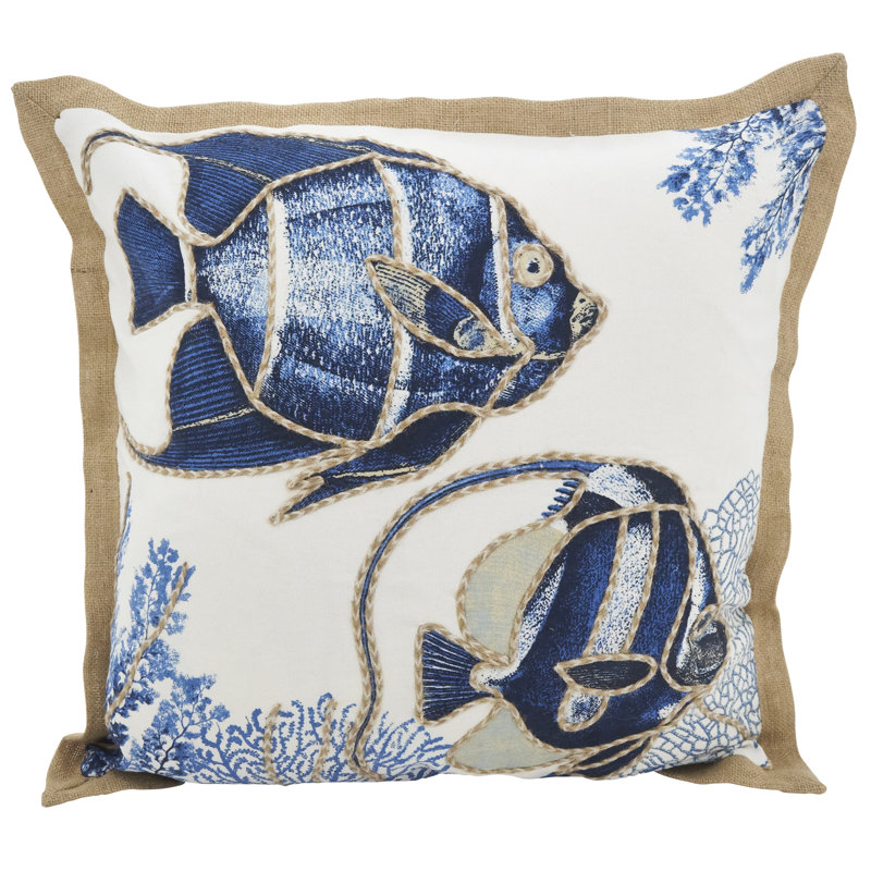 Neptunian Stitched Fish Down Filled Cotton Throw Pillow