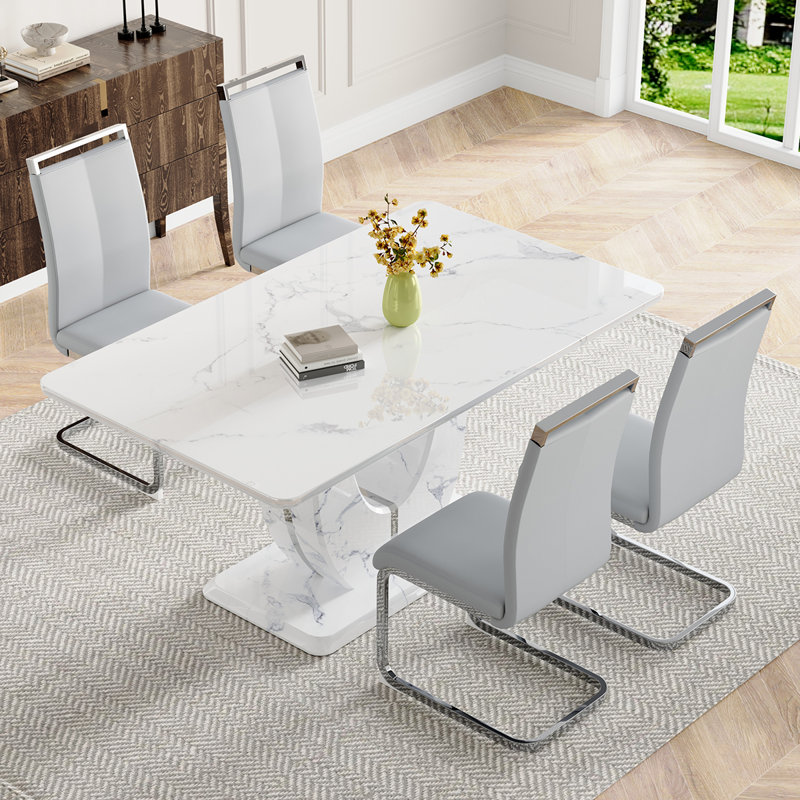 Dining Table Set, 5 Pieces: Table, 4 Chairs, Gray