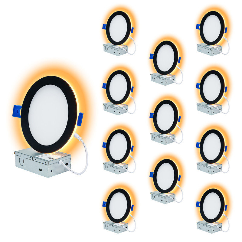 Plafonnier encastré 6 po à DEL avec lumière de nuit encastrée 6 ", 5CCT, 12W, paquet de 12, Noir