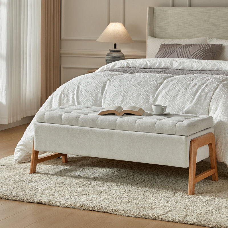 Brentlinger 49.6'' Mid-century Modern Upholstered Storage Bench with Solid Wood Legs and Tufted Seat Ivory