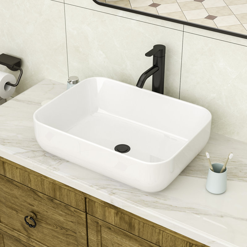Lavabo de salle de bain vasque en porcelaine blanche L 20 po x l 15 3/4 po