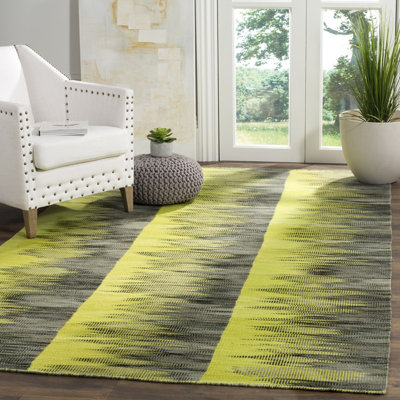 Tapis vert / gris anthracite en laine tissé à la main Maomina