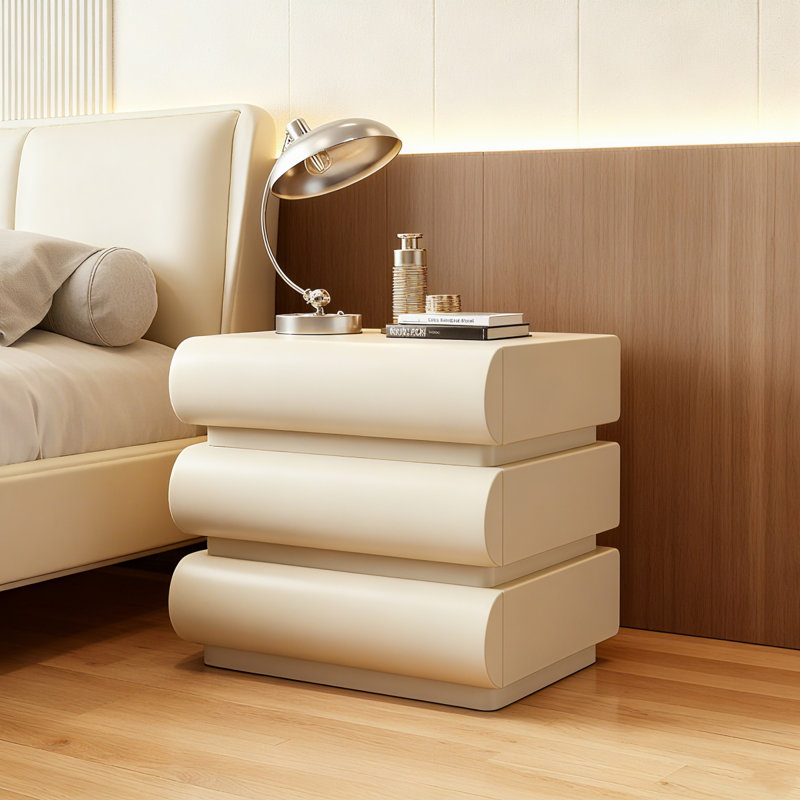 Modern French 3-Drawer Nightstand - 19.7 Inch Leather Bedside Table for Bedroom, Silent Slides, Large Storage, for Living Room & Bedroom