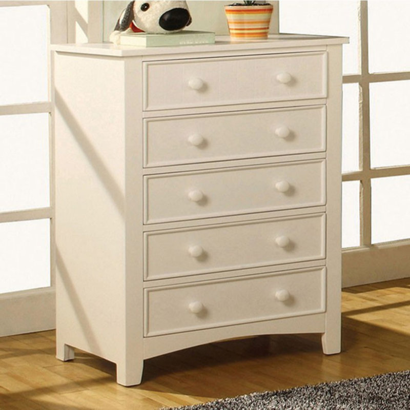 Gabrialle Transitional 5 Drawer Chest, White