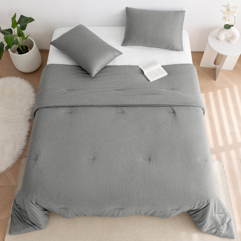 Ultra-Soft All-Season Jersey Knit Comforter Set With Pillowcase, Twin, Heather Gray