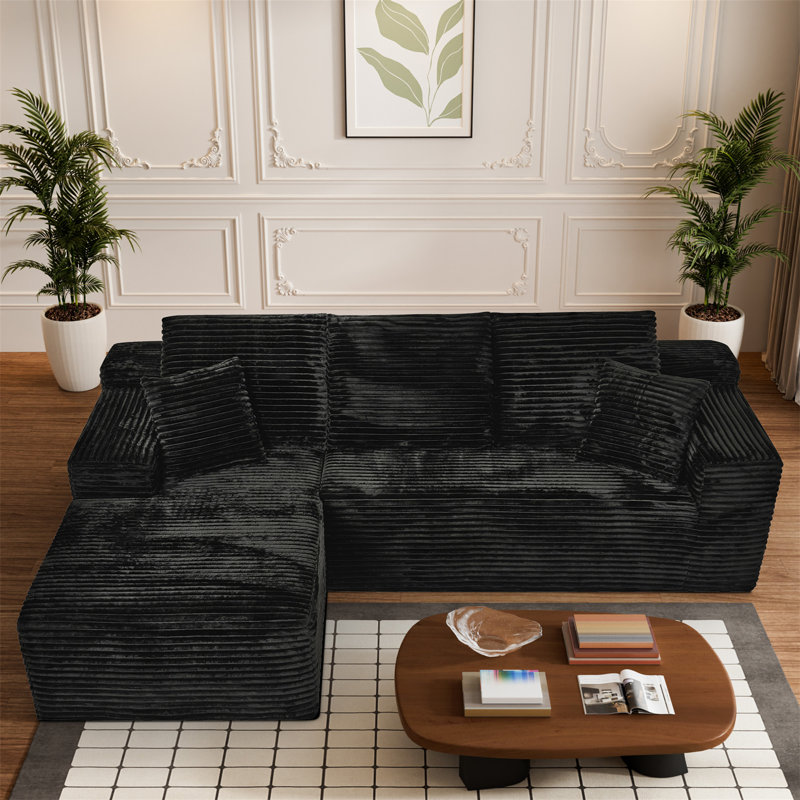 Canapé de salon en forme de L avec fauteuil inclinable de 107 po, Chenille noir, Orienté à gauche (vu de face)