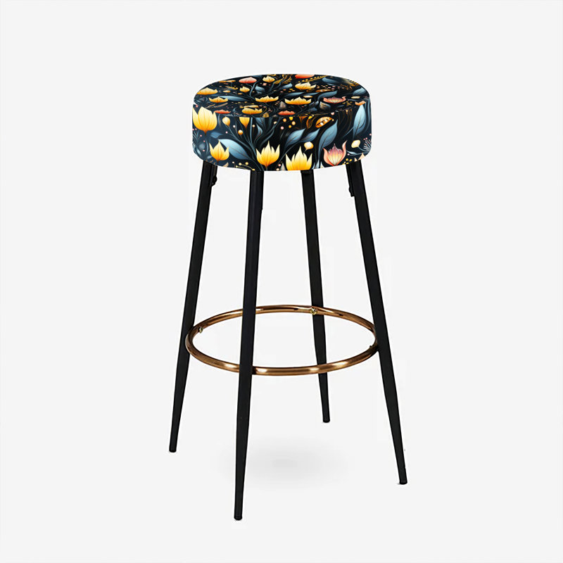 Ensemble de 2 tabourets de bar floraux jaune et bleu Tribal Garden
