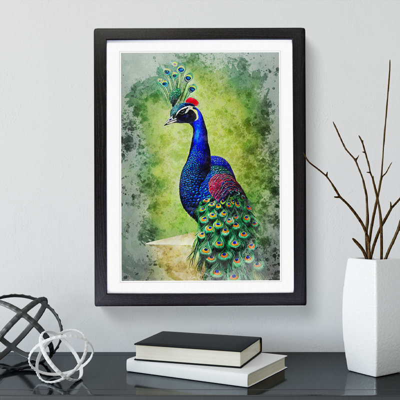 Peacock No.1 - Single Picture Frame Painting, Black, 46cm H x 34cm W x 2cm D