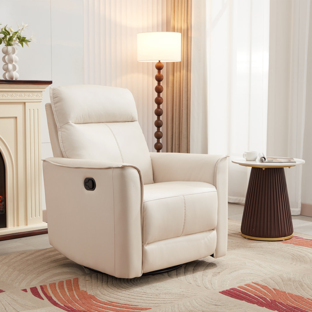 Tayani 31.5" Wide Modern Comfortable Upholstered Swivel And Rocker Manual Recliner Hokku Designs Color: White Microfiber / Microsuede