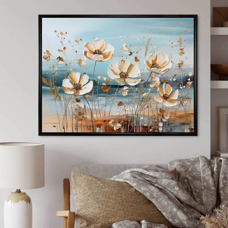 «Beige River Meadow Charm», impression sur toile, Cadre flottant noir, H 12 po x l 20 po x P 1 po