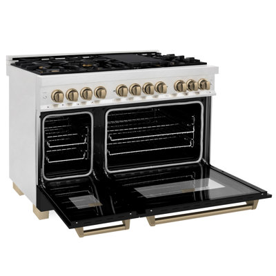 ZLINE autographe 48 po Legacy Dual Range en acier satiné avec détails noirs et bronze