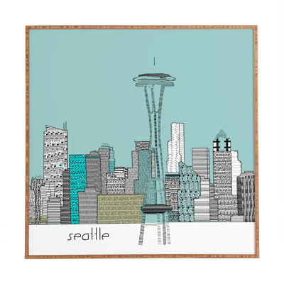 « seattle », impression encadrée sur bois