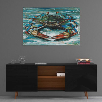 «Blue Palette Crab II» par Carolee Vitaletti, art mural en verre acrylique