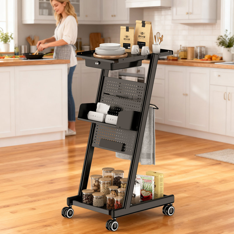 Hairdresser Utility Cart Salon Trolley With Pegboard, Black