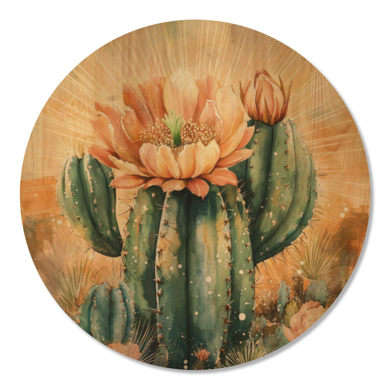 Cactus fleuri ensoleillé II - Boho, Rond 23 po