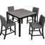 5 sièges de cuisine à hauteur de comptoir, gris et noir, fabrication, chaises rembourrées confortables, table à économie d'espace avec 4 et dessus, coussins de siège, design