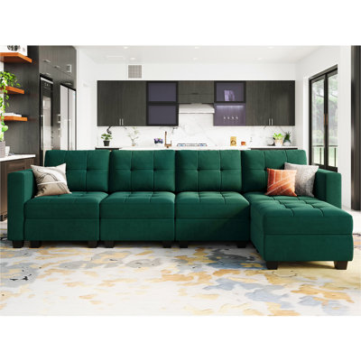 Soneson 116.6'' Modular Upholstered Sectional 4-Seat Sofa Tufted Cushion Velvet Couch with Storage -  Mercer41, 9D5B39424C304A4DA55D18A11B76874C