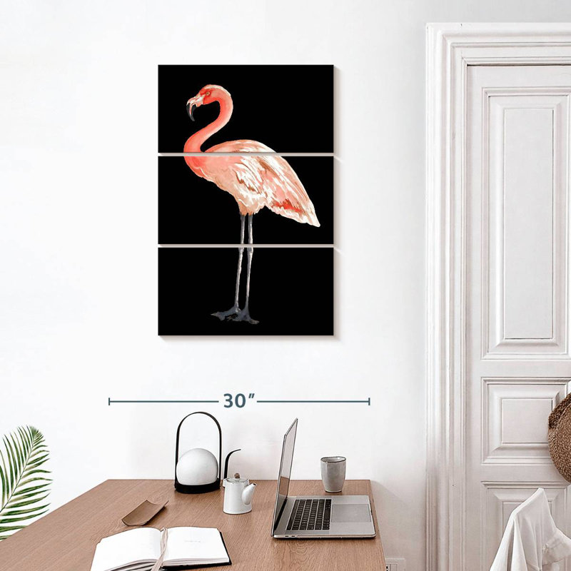 Flamant rose sur fond noir, H 32 po x l 20 po