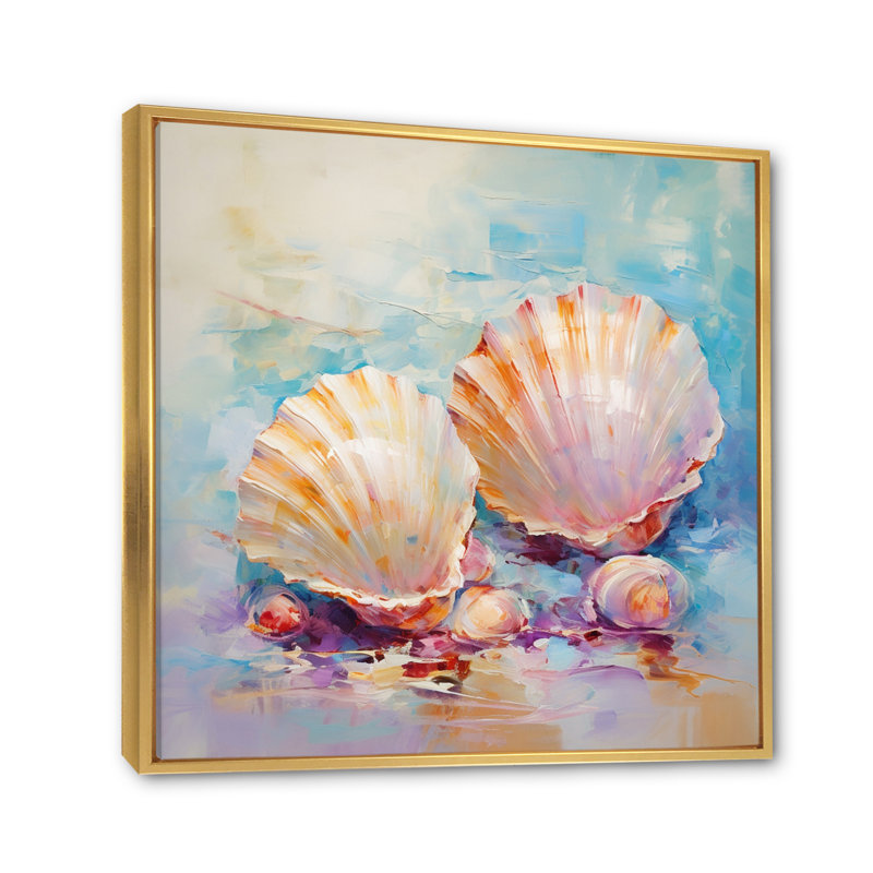 White Impressionist Seashells II - Animals Canvas Print, Cadre flottant doré, H 24 po x l 24 po x P 1 po