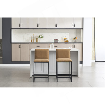 Counter Height Bar Stools Set Of 2, Upholstered Linen Bar Chairs, Metal Footrest And Frame For Kitchen,Dining Room