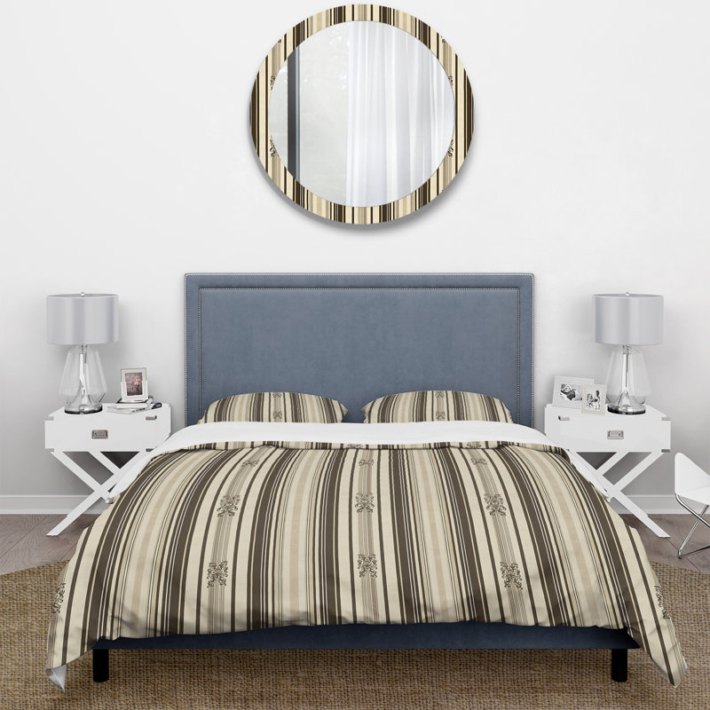 Ensemble de housse de couette à motif rayé brun et beige I, Housse de couette très grand et 2 très grandes t