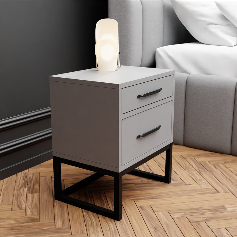 Mekenna 40cm W Metal Bedside Table, Platinum/Black
