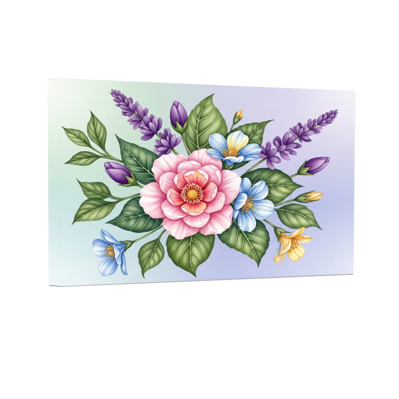 Bouquet de plantes et de fleurs avec rose rose et lavande, H 16 po x l 24 po