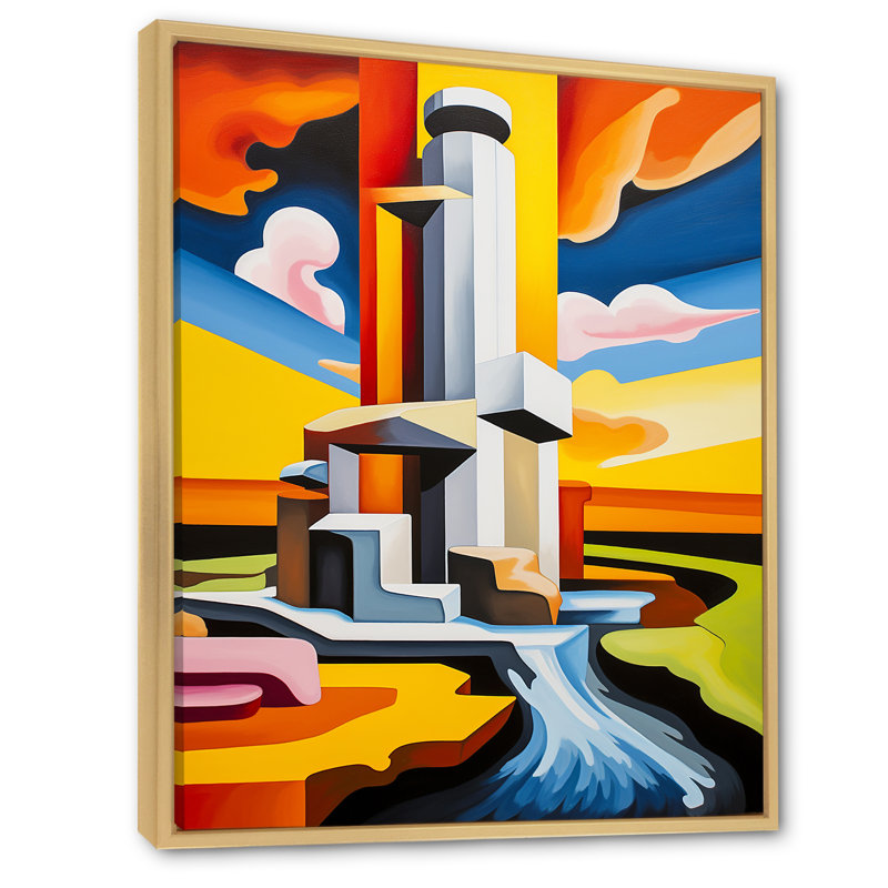 Pastel De Stijl Industrial Geyser II - Art mural abstrait, salon, Cadre naturel flottant, H 44 po x l 34 po x P 1,5 po