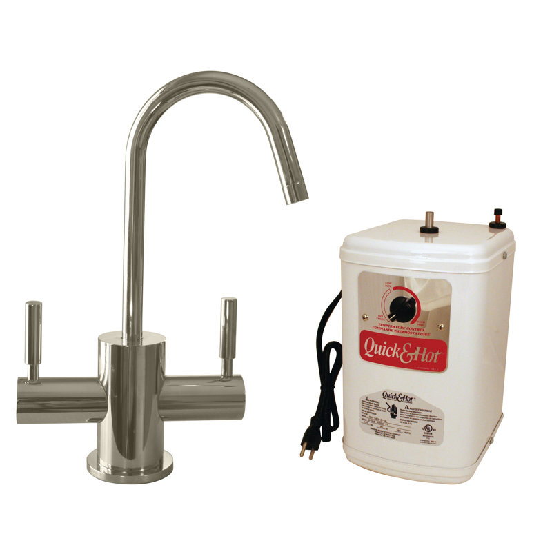 10" 2-Lever Hot and Cold Water Dispenser Faucet with Heating Tank, Polished Nickel