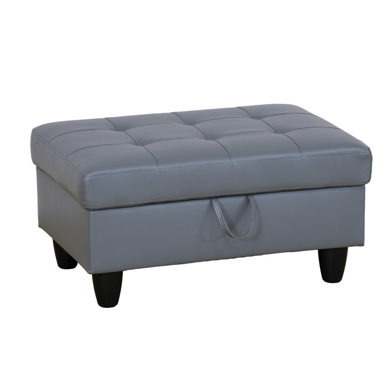 Faux Leather Ottoman, Dark Gray Faux Leather
