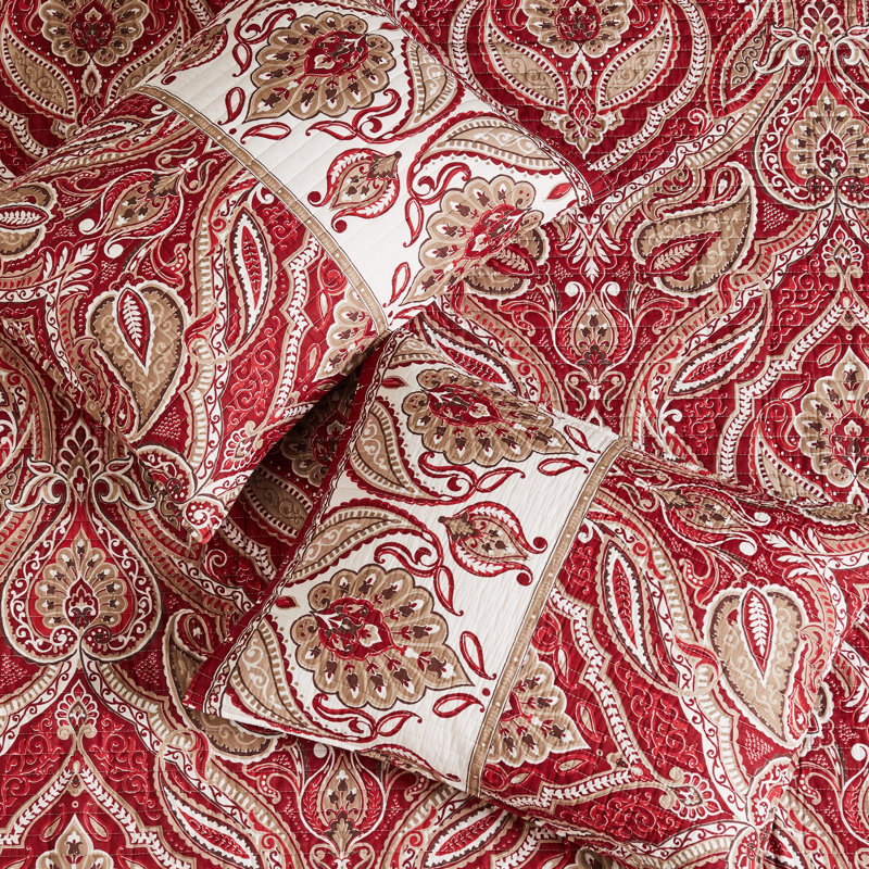 Astrid Red and Taupe Cotton Quilted Standard Sham