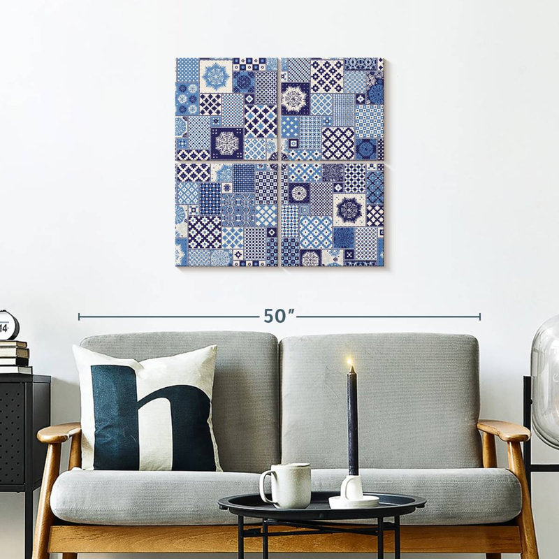 Blue Geometric Patchwork, 26" H x 26" W