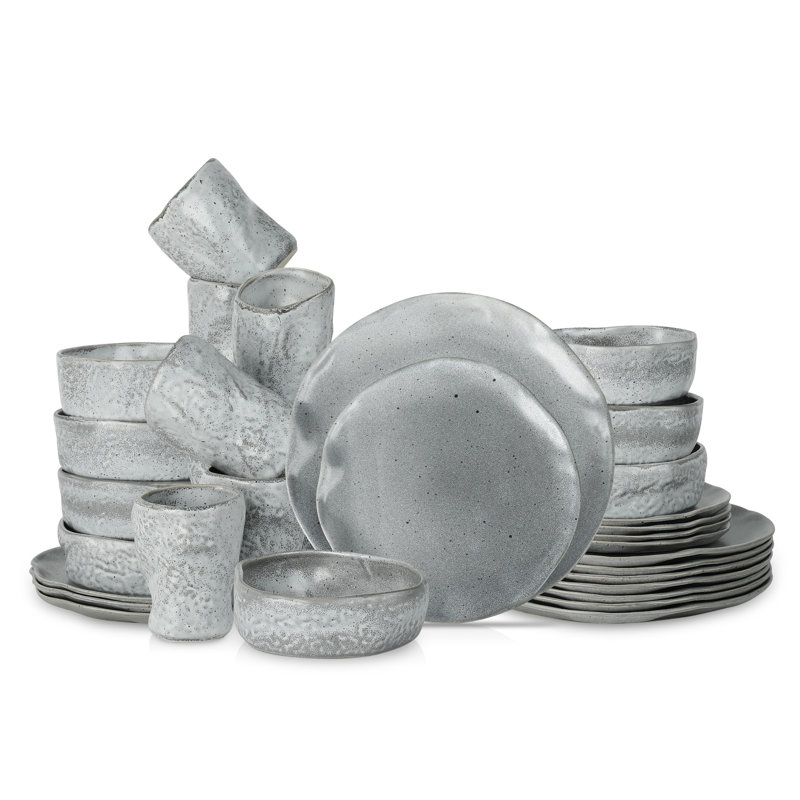 Atik 32-Piece Grey Speckled Ceramic Dinnerware Set, Service for 8