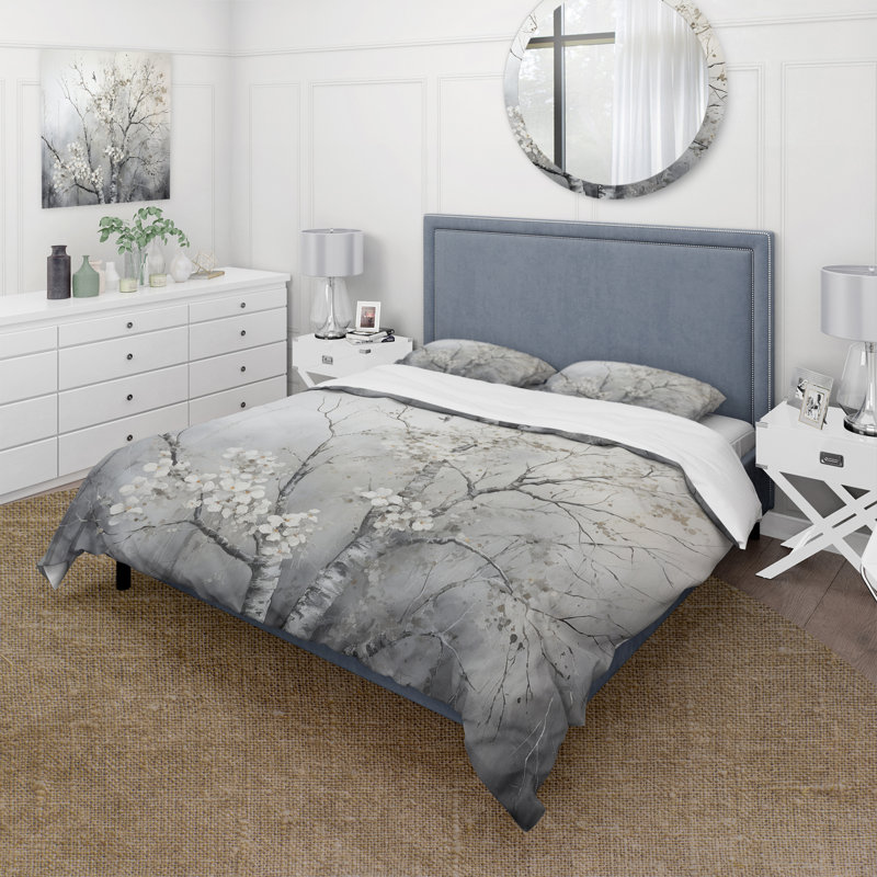 Ensemble de housse de couette en microfibre / polyester gris, Housse de couette simple + 1 taie décorative stan