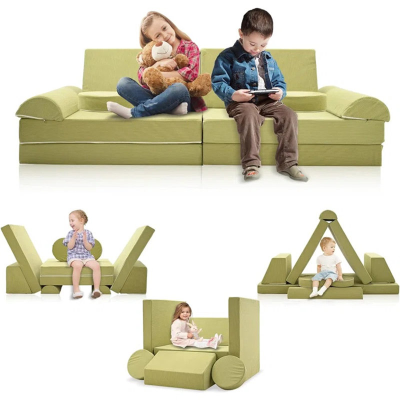 Ensemble de canapé pour enfants 10 pièces, ensemble de jeu modulaire pliable pour tout-petits, Très grand, Vert