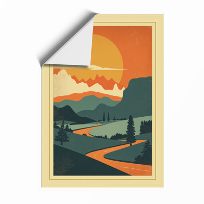 Sunset Over Mountain Retro - Framed Print